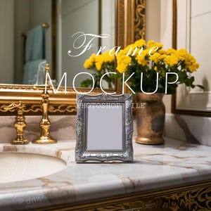 Frame In Bathroom Minimal Home Interior Mockup, Bathroom Frame Mockup PSD Poster, Minimalist Home Interior Template