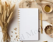 Wheat & Coffee Spiral Notebook Mockup: Minimalist Journal, Planner Template (Digital Download)