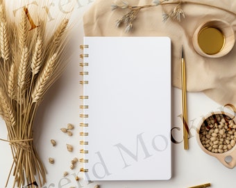 Wheat & Coffee Spiral Notebook Mockup: Minimalist Journal, Planner Template (Digital Download)