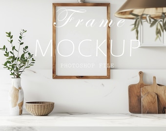 Bohemian Kitchen Frame Mockup: Wooden Vertical Frame (PSD & JPG)