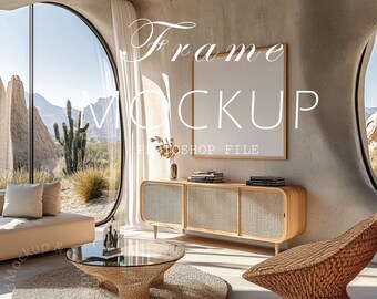 Boho Wohnzimmer Rahmen Mockup: Naturholz, DIN A Vertikal (PSD & JPG)