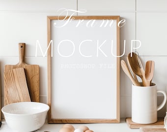 Bohemian Kitchen Frame Mockup: Minimalist Wood Design (PSD & JPG)