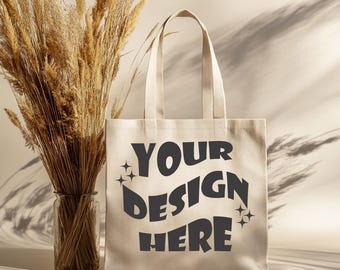 Beige Canvas Tote Bag Mockup: Styled Shopping Bag (Digital Download)