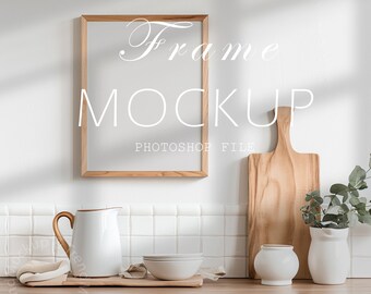 Bohemian Kitchen Frame Mockup: Wooden A1 Vertical PSD