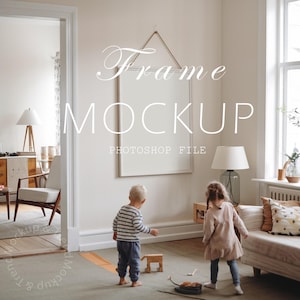 Kids Room Frame Mockup: Minimalist Thin Wood Frame (PSD File)