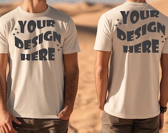 Bella Canvas 3001 Sand T-Shirt Mockup: Front & Back View (Digital Download)