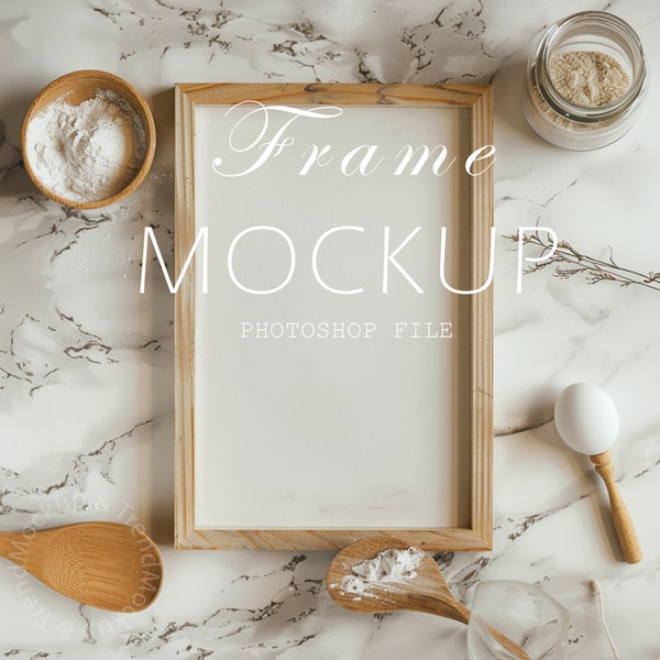 Realistic Photo Frame PSD Mockup, Contemporary Frame Mockup Artwork, Scandinavian Style Mockup, Minimalist Kitchen Food Mock Up