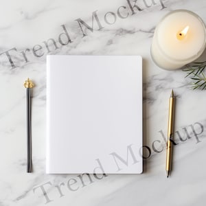 Marble Desk Notepad Mockup: Minimalist Boho Book Mock-Up (JPG)