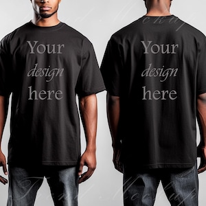 Svart T-shirtmodell: Fram- och bakvy (digital nedladdning)