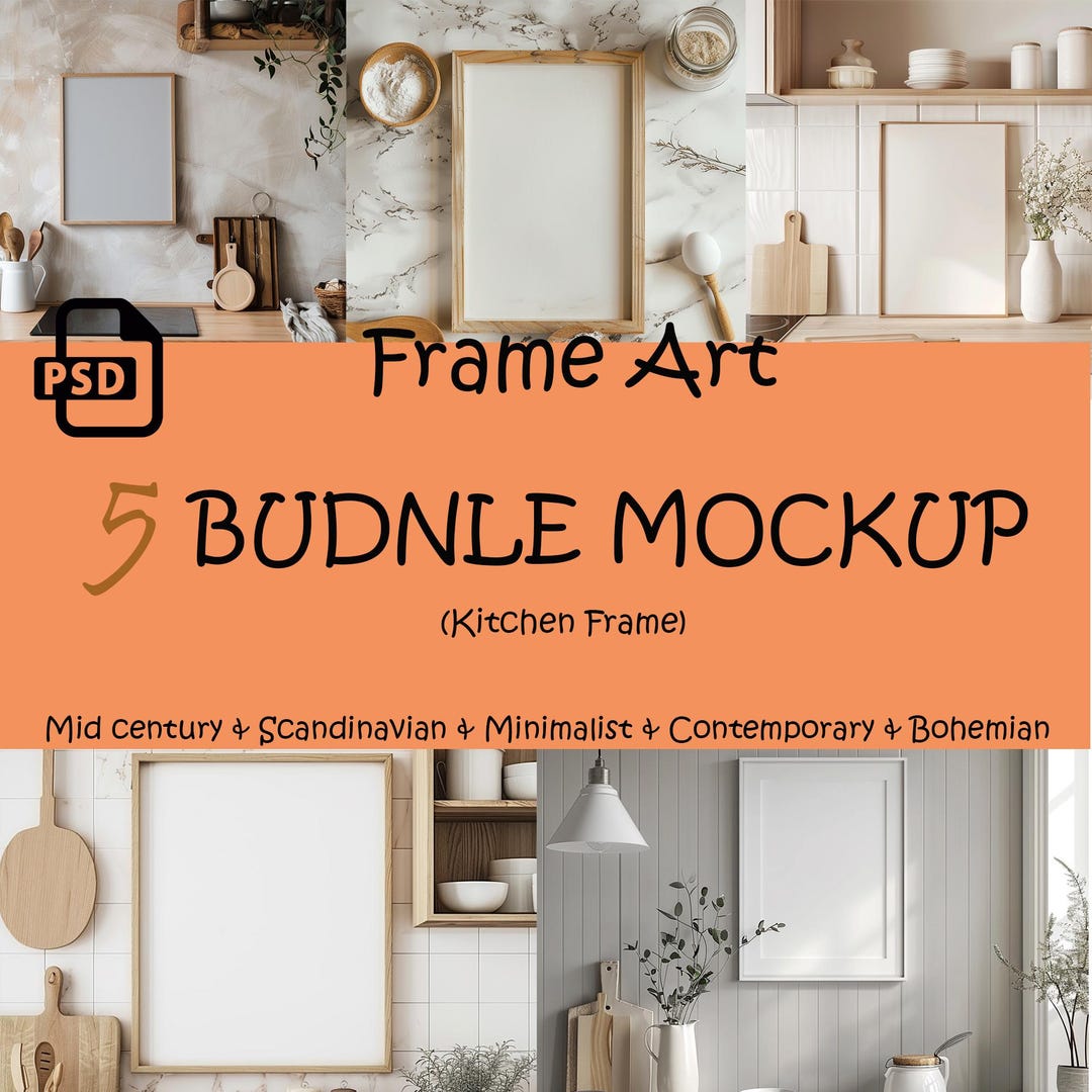 Mockup Set of 5 Frame Mockup Bundle, Kitchen Frame Mockup Bundle ...