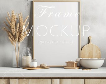 Bohemian Kitchen Frame Mockup: Nordic Style Art Decor (PSD & JPG)