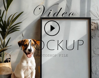 Dog Frame Video Mockup, Nursery Art Mockup (PSD & JPEG)