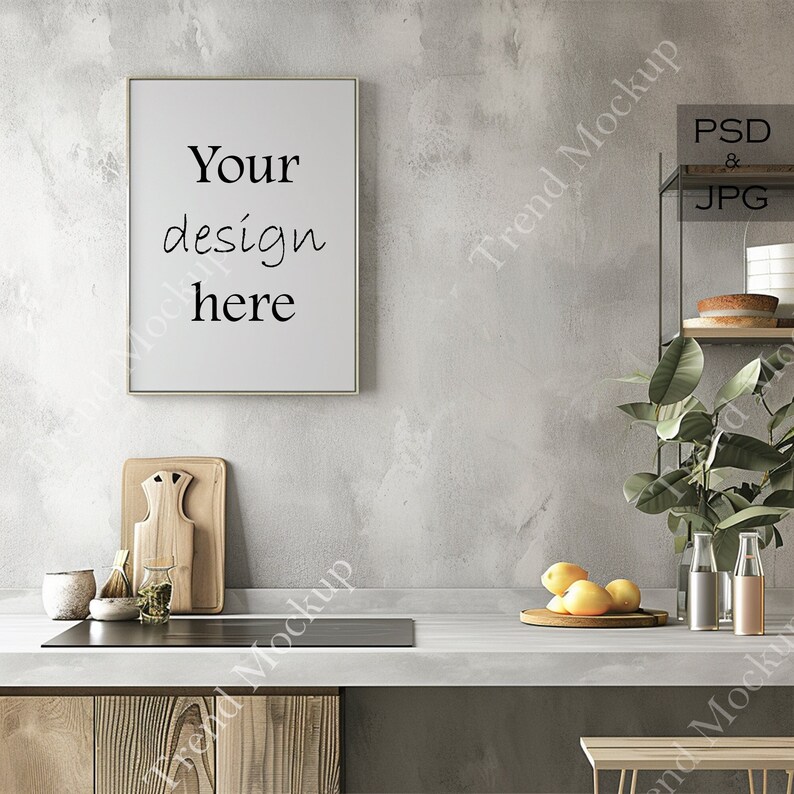 Scandinavian Kitchen Interior Mockup Frame, Kitchen Wall Poster Mockup