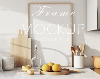 Bohemian Kitchen Frame Mockup: Vertical Wood Frame (PSD & JPG)