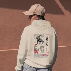 Japanese Crow Hoodie: Water Culture Art, Happy New Year Design