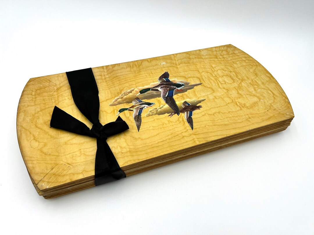 Vintage 1950s Set of 9 Hasko Wooden Lap Trays With Ducks Lithograph Design Etsy