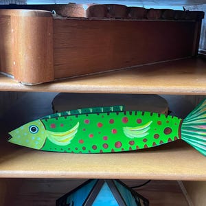 Whimsical Wood Fish Decor Turquoise/Green