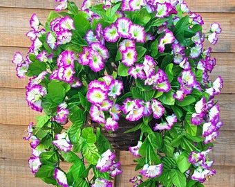 Lilac and White Morning Glory Trailing Hanging Basket / Artificial Garden Flowers