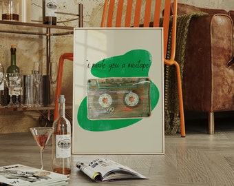 I Made You A Mixtape Poster Druck, 80er Jahre Kassette druckbare Wandkunst, Musik Kunstdruck, Old School Prints, Retro Mixtape