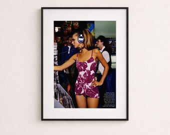 Stampa editoriale di moda anni '90, poster nostalgico di negozio di musica, decorazione murale in stile Y2K