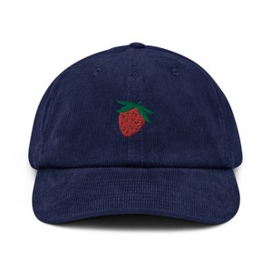 Strawberry Embroidered Corduroy Dad Hat: Soft Cotton Cap