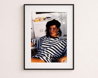 Stampa di moda anni '90, poster con berretto nero, arte murale vintage ispirata alle riviste, glamour estivo