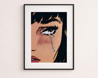 Stampa Pop Art Occhio Piangente, Arte da Parete in Stile Fumetto, Poster a Mezzatinta