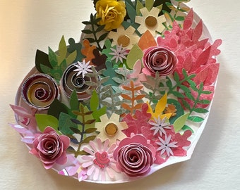 Three Dimensional 6" x 6" Heart Collages Framed