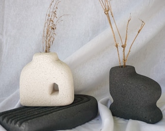 irregular minimalist concrete vase  | minimalist textured vase  | abstract nordic vase