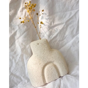 White Textured Concrete Vase | white japandi vase