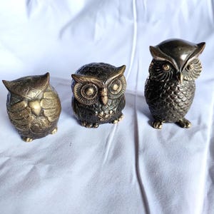 Set of 3 Owl Brass figurine | 3.1&#39;&#39; Owl Brass animal miniature  | Vintage home accent | office decor | gift ideas for her