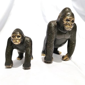 Gold and Vintage Gorilla Brass figurine | 3.2&#39;&#39; Gorilla Brass animal miniature  | Vintage home accent | office decor | gift ideas for her