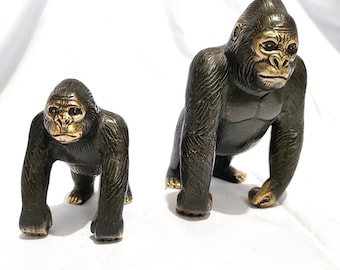 Figura de gorila de latón vintage y dorado / Miniatura de animal de gorila de latón de 3,2'' / Decoración vintage para el hogar / Decoración de oficina / Ideas de regalo para ella