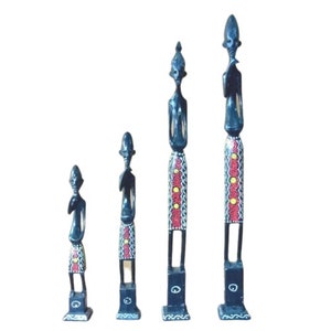 Set of 4 Wooden Hand Craved Primitive Tribal figures | Wooden Primitive Statue | Wooden Art Decor