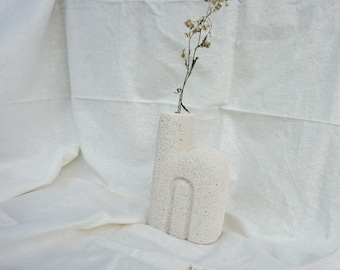 Jarrón minimalista único / Jarrón de hormigón blanco / Jarrón blanco escandinavo / Jarrón de estilo nórdico