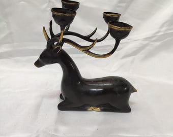 Soporte para velas con forma de ciervo, figura de latón, 7,8'' de alto, decoración de mesa vintage de latón, detalle vintage para el hogar, ideas de regalo para ella