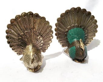 Figura de pavo real de latón de una pieza / Miniatura de animal de pavo real de latón de 5 '' / Decoración vintage para el hogar / Decoración de oficina / Ideas de regalo para ella