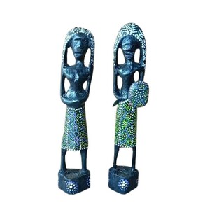 Set of 2 Wooden Hand Craved Primitive Tribal figures | Wooden Primitive Statue | Wooden Art Decor | Wood Rustic Decor