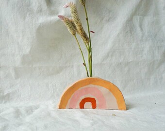 Jarrón de forma de arco iris de arcilla, jarrón estético para regalo de San Valentín, regalos de mamá, jarrón único