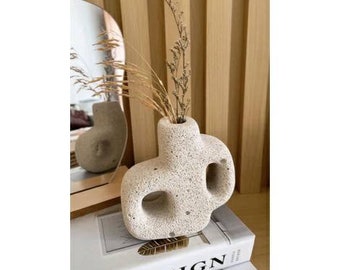 Irregular shape nordic vase | mini textured concrete vase | white japandi vase