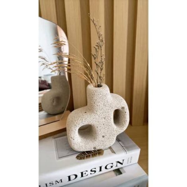 Irregular shape nordic vase | mini textured concrete vase | white japandi vase