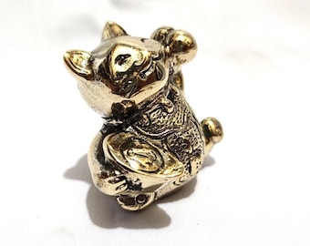 Estatua de latón de gato de la suerte / Miniatura de animal de latón de gato de 2,7 '' / Decoración vintage para el hogar / Decoración de oficina / Ideas de regalo para ella
