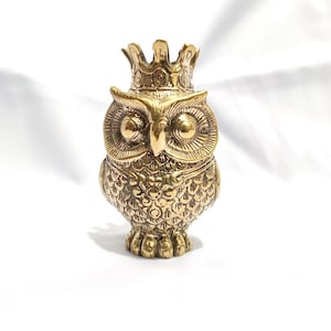 King Owl Brass figurine | 3.5&#39;&#39; Bird Brass animal miniature  | Vintage home accent | office decor | Christmas gift idea