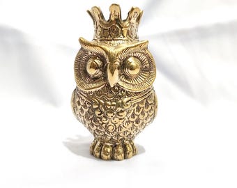 Figura de latón de búho real / Miniatura de animal de latón de pájaro de 3,5'' / Decoración vintage para el hogar / Decoración de oficina / Idea de regalo de Navidad