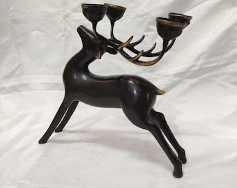Figura de ciervo de latón con soporte para velas / Decoración de mesa vintage de latón / Decoración vintage para el hogar / Ideas de regalos para ella