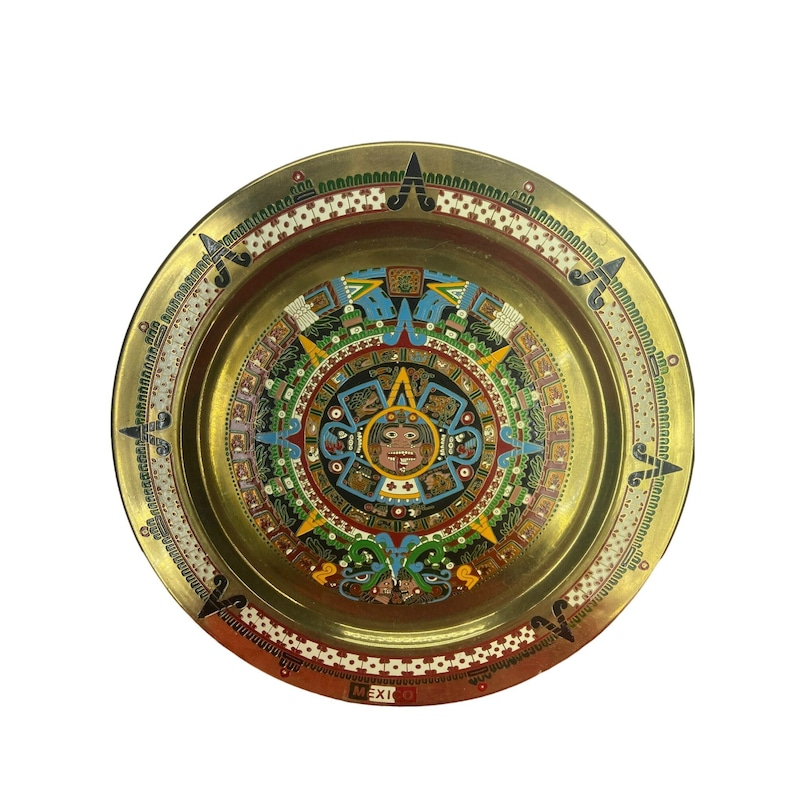 Copper Metal Plate Mexico Mayan Aztec Calendar 12
