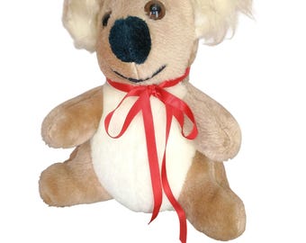 Link And Pan Enterprises Vintage Plush Koala Bear Toy With Red Ribbon Bow