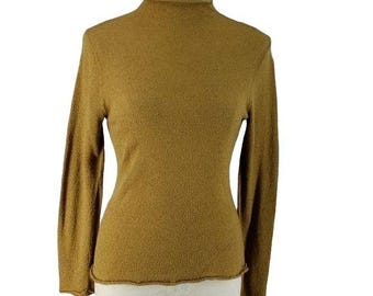 Suéter de cuello alto y manga larga de acrílico color mostaza para mujer, talla 262 1/2, fabricado en EE. UU.