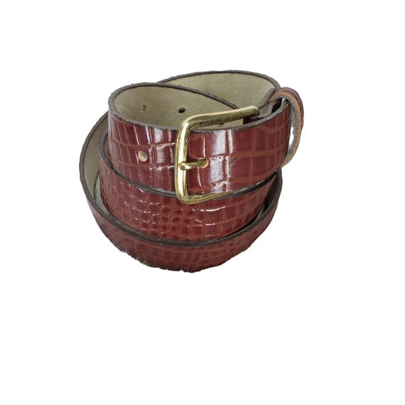 Brown Leather Belt with Gold Buckle Sz L Trendy Fashion Jewelry Women Wide Faux Leather Elastic Band  main image 2