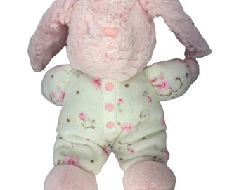 Little Me Pink Plush Bunny Rabbit In White Floral Onesie With Embroidered Details & Soft Floppy Ears